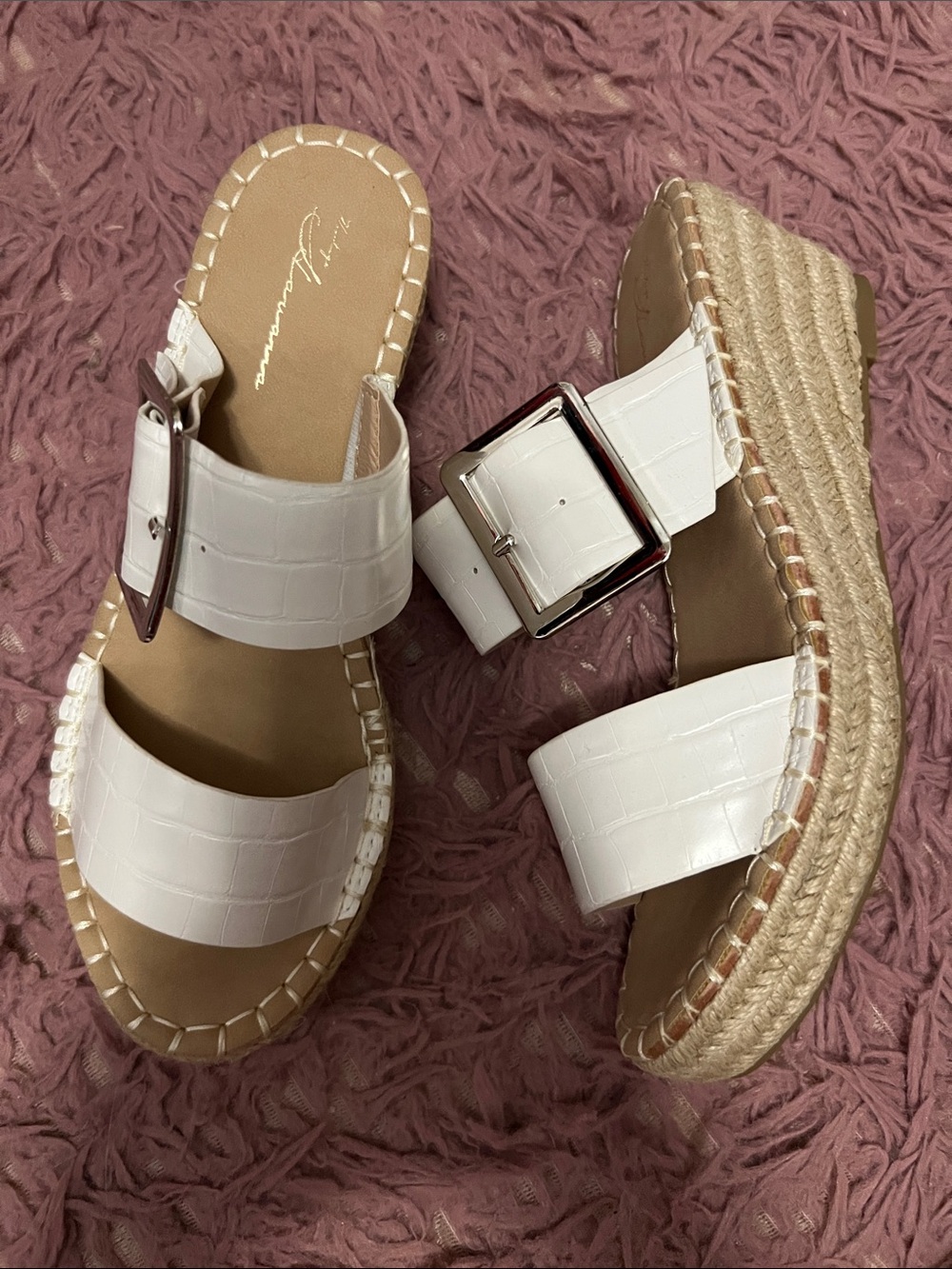 Vintage Havana White Espadrille Platform Slide Sandals with Buckle